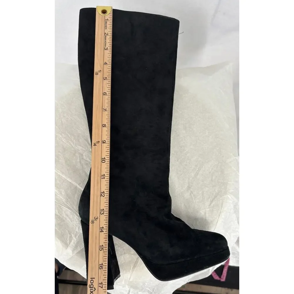 Colin‎ Stuart Knee High Platform Boots Womens 7 Black Suede Retro 70s